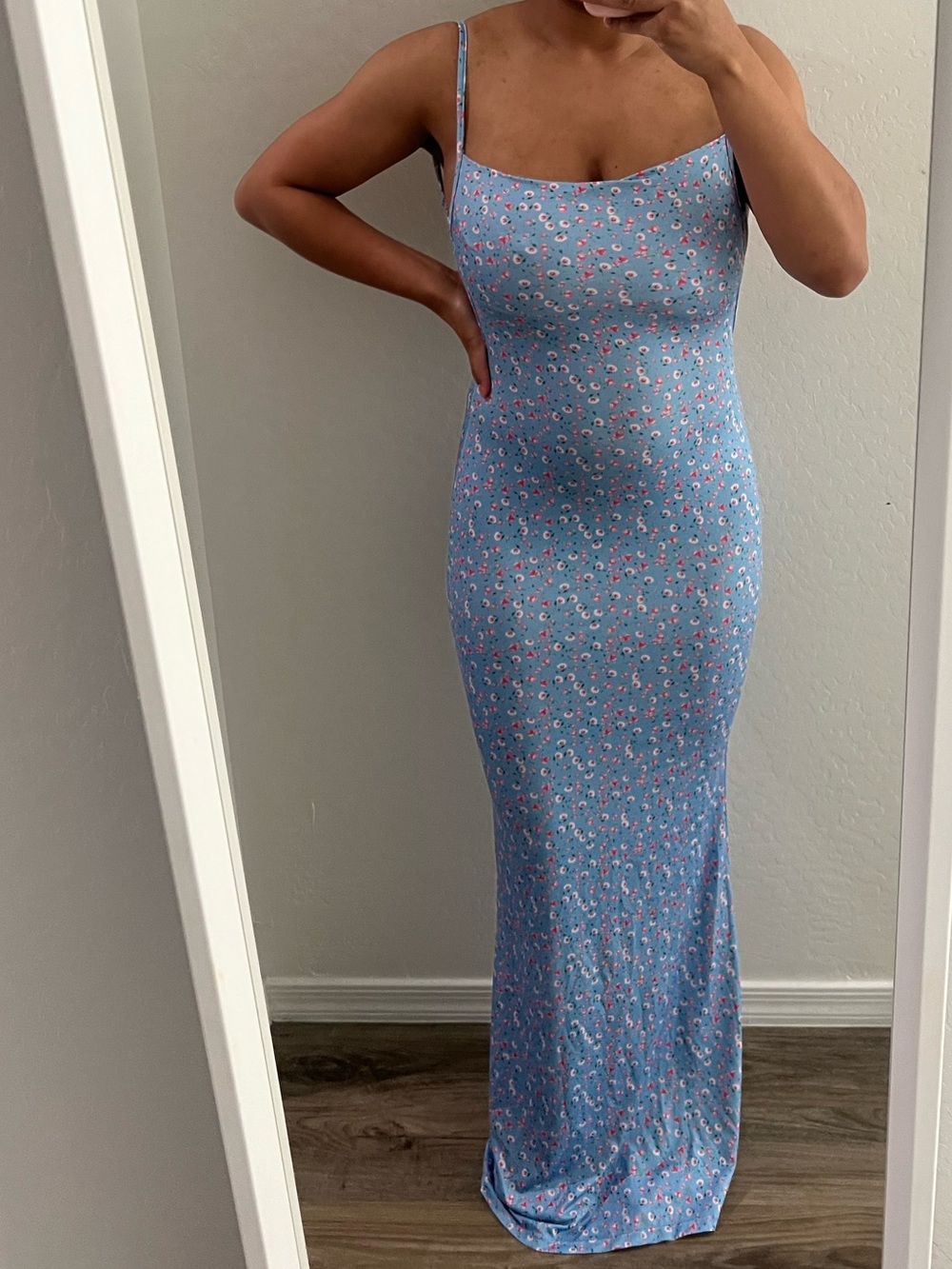 Blue Floral Bodycon Slip Maxi Summer Dress